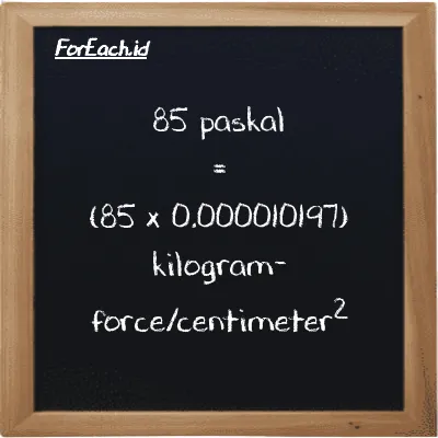 85 paskal setara dengan 0.00086676 kilogram-force/centimeter<sup>2</sup> (85 Pa setara dengan 0.00086676 kgf/cm<sup>2</sup>)